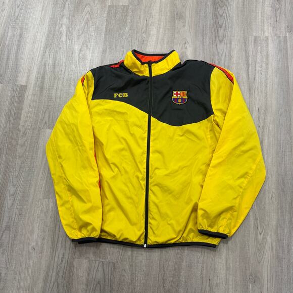 FC Barcelona Windbreaker Jacket Mens Extra Large XL Yellow Full Zip Soccer Messi - Picture 1 of 7